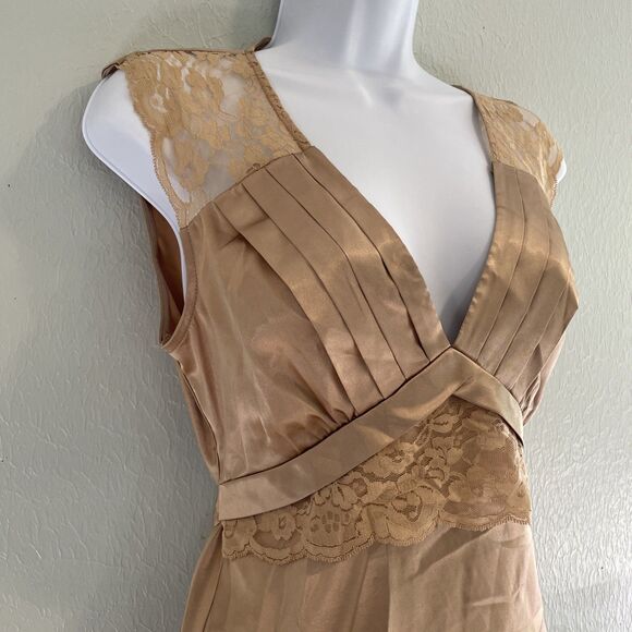 A Byer Y2K Satin Babydoll Tank Top Women M Gold Lace Fairy Glam Grunge Party - Picture 2 of 6
